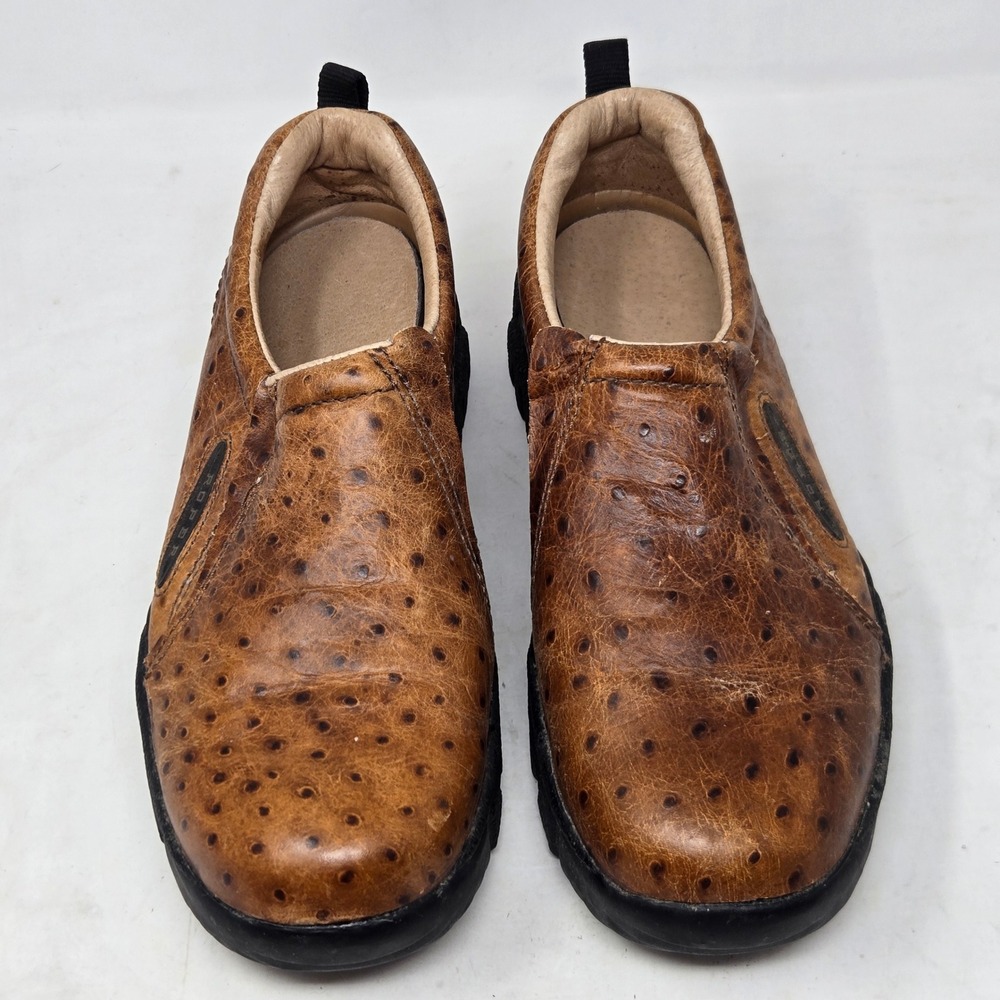 Roper Performance Mens 9.5 Ostrich Print Leather Slip On Shoes Brown 09-020-0601 - Picture 3 of 9